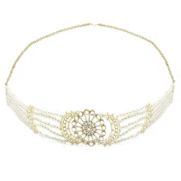 karatcart Floral Design Pearl Beaded Kundan Kamarbandh for Women image 4