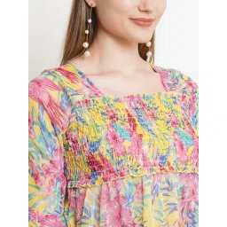 popwings Printed Chiffon Peplum Tops for Women || 3/4th Sleeves Square Neck Women Tops for Summer || Stylish Western Smocking Women Tops image 3