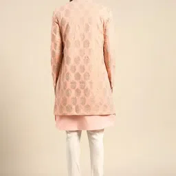kisah Men's Kurta Sherwani Churidar Set Indo-Western, Pink Pure Cotton, Printed Long Sleeves Regular Fit Mandarin Collar image 1