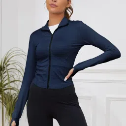 gihuo Women's Athletic Full Zip Lightweight Workout Jacket with Thumb Holes, Navy, Medium image 1