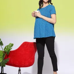 9shines label Women's Maternity Feeding Top with Horizontal Zip for Easy Nursing | Hosiery Cotton Nursing Dress for Women| Multi Purpose Feeding & Maternity Top for Mothers | (9SMT-New) image 4