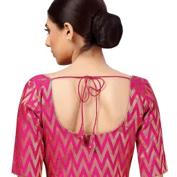 studio shringaar Women's Readymade Wave Design Banaras Brocade Saree Blouse with Elbow Length Sleeves image 1