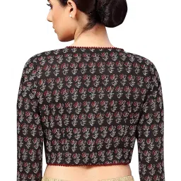 studio shringaar Women's Cotton 3/4 Sleeves Block Printed Cotton V Neck Saree Blouse image 1