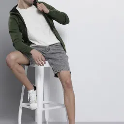 the indian garage co Men Regular Fit Colourblocked Front Open Hooded Sweatshirt image 4