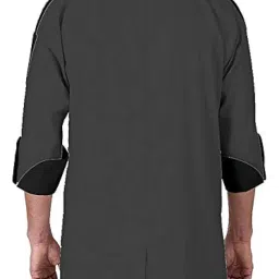 bsf uniforms Men's Full Sleeves Large Grey Polycotton Black Piping Contrast Chef Coat image 1
