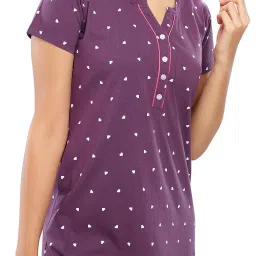 zeyo Women's Cotton Heart Printed Long Nighty 5627 image 1