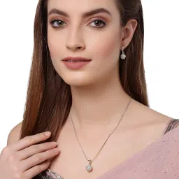 zeneme American Diamond Gold Plated Jewellery necklace for girls Pendant Set image 2