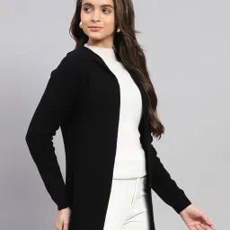 monte carlo Womens Self Design Front Open Wool Blend Cardigan Black image 2