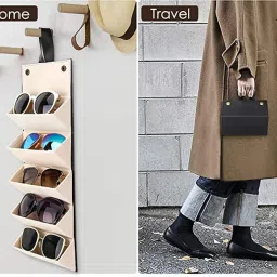 nytryd 5 Slots Foldable Multiple PU Leather Sunglasses Eyeglasses Travel Organiser Case Portable 5 Slots Travel Eyeglasses Holder Box for Women Men, Sunglasses Holder Stand image 2