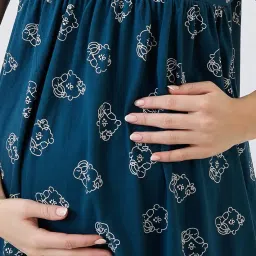 av2 Women's Cotton Printed Maternity & Feeding Night Suit Set of Top & Relaxed Pyjama Nursing Night Dress Teal X-Large 2125 image 3