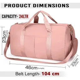 storite Nylon 46 cm Foldable Travel Duffel Bag, Sports Gym Duffle Bag, Shoulder Handbag for Women, Outdoor Weekend Bag with Shoe and Wet Clothes Compartments (Pink,46x23x23 cm) image 1
