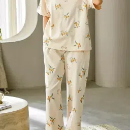 glasgo Women’s Cotton Pajama Set with Top & Pants|| Korean Night Suit|| Lightweight Printed Set || Soft & Comfy Sleepwear for Girls & Women || LNS-3-$ image 1
