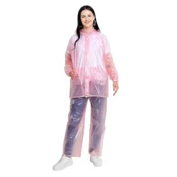 kolva Boy's|Girl's PVC Waterproof Rainsuit with Hoods and Side Pocket, 100% Waterproof Portable Rainwear (Pink) image 3