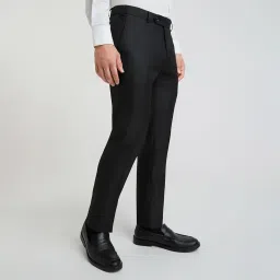raymond Men's Mid Rise Slim Fit Polyester Blend Structure Pattern Flat Front Formal Trouser image 1