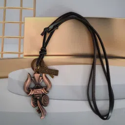 m men style Religious Lord Shiv Om Trishul Damaru Copper Metal And Leather Pendant Necklace Chain For Men And Women image 2