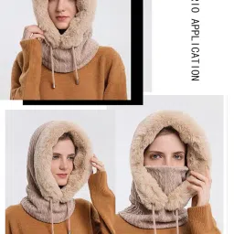 luchike Winter Mask Hood Ski Faux Fur Hat Warm Plush Hat Winter Hat and Scarf Set for Men Women image 5
