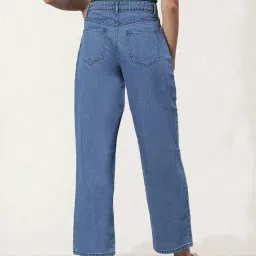 kotty Women High Rise Cotton Lycra Ankle Length Straight fit Cornflower Blue Solid Jeans image 3