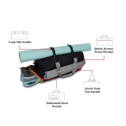 harissons Trinity 28L Water Resistant Sports Duffel Gym Bag for Men & Women with Shoe Compartment & Yoga Mat Holder (Black & Orange) image 3