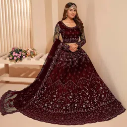 zaalima fashion with z logo Women's Embroidered Semi-Stitched Net Lehenga Choli image 5