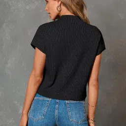 wesoke Women’s Cotton Sweater Vest with Batwing Sleeves & Pocket | Half-High Collar Pullover Sweater image 1