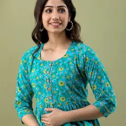 tulsiram cottons Women's Pure Cotton Floral Printed Maternity Gown/Maternity Wear/Feeding Gown A-line Maternity Feeding Dress Maternity Kurti Gown for Women image 2