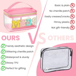 oceanevo Small Transparent Medicine Pouch for Travel with Luggage Tag, Versatile Medicine Organizer Pouch for Daily Home or Travel Use with Handle - 23 x 15 x 12 Cm - Model 1 - Pink image 4