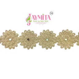 jaymita Traditional Floral Stone Work Waist Belt, 55mm Wide, Gold Tassels, 26 Inches Length, Saree Kamarbandh Flower Pattern image 5