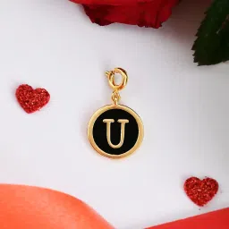 voylla Valentine's Day Collection Alphabet U Black Enamel Charm|Valentine Gift For Her|Gift For Wome|Gift For Her| image 1