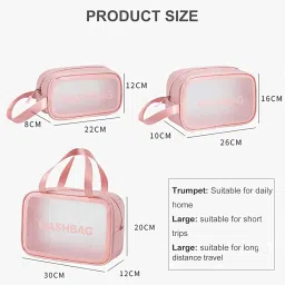 Vrati Creation Makeup Travel Pouch Set of 3 – Portable Cosmetic Bags for Toiletries, Brushes & Makeup – Waterproof Washbag Organizer for Travel & Daily Use – Multipurpose Zipper Pouch Kit (Pink) image 1