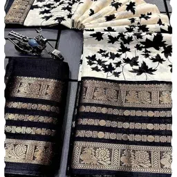 superlaxmi Women's Floral Printed Dola Silk Saree with Blouse Piece image 5