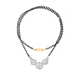 gehena by estele Gold & Rhodium Plated Shimmering Trio Circular Pendant Mangalsutra Chain with Black Beads & White Crystals for Women image 3
