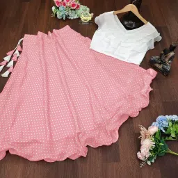 freydis Women's Georgette Regular Fit Top and Skirt Set with Elegant Design image 1