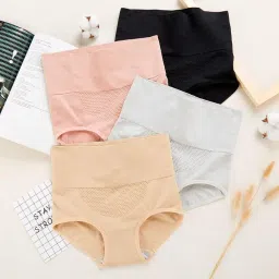 kroywen Women's Cotton Spandex High Waist Seamless Slimming Panties Beige 360 Tummy Tucker Control Underwear and Full Midsection Compression Support image 3