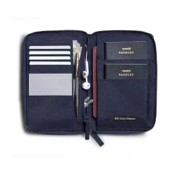 dailyobjects Nylon Travel Passport Holder Credit Card Wallet Case for Men & Women| Nylon| Travel Organizer with Internal Pockets and YKK Zipper| Dedicated Slots with Exterior Rear Stash Pocket| Blue image 3