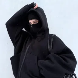 exotix Oversized Balaclava Hoodie – Unisex Black Full Zip Sweatshirt with Built-in Face Cover, Warm Winter Jacket for Men & Women, Casual Travel College Streetwear image 3