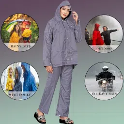 flossy RIMZIM RainCoat for Women's Waterproof Reversible Double Layer with Hood Set of Top and Bottom Packed in a Storage Bag 2 Way Wearable image 4