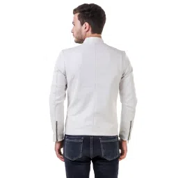 leather retail Faux Leather Men's White Solid Biker Jacket image 4
