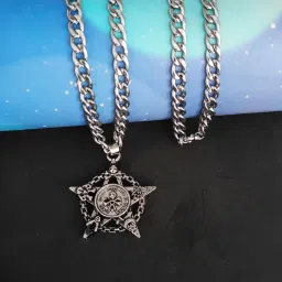m men style Biker Jewelry Masonic Pentagram Star Skull Black And Silver Stainless Steel Pendant Necklace Chain For Men And Women SujalPn20221113 image 3