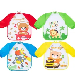 RK Brands Waterproof Colorful Children Bib Cute Cartoon Animals Baby Bibs Full Sleeve Children Apron Long Sleeve Feeding Bibs (Pack of 2) image 2