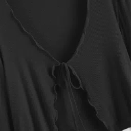 jc jummy couture Casual Multicolor Solid Full Sleeve Front Tie Shrug for Women (in, Alpha, M, Black) image 2