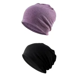 myaddiction 2 Pieces Cotton Slouchy Baggy Beanie Chemo Hat Slouchy Cap Purple+Black image 1