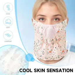 palay Face Mask for Women Sun Protection, Floral Print Face Cover for Women, Breathable Reusable Mask for Bikers, Driving, Cooking (Extender Front Hem, Adjustable Earloop) image 3