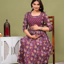 Women's Pure Cotton All Over Printed Kurti Feeding Dress Maternity Feeding Nighty Kurti image 1