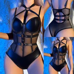 xivir Women's Lingerie Mesh Metal Chain Paired With Shaping Bodysuit Underwear Bodysuit image 5