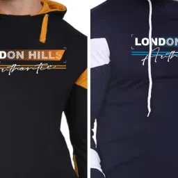 london hills Men's Regular Fit Printed Full Sleeve Cotton Blend Hooded T-Shirt (Pack of 2) image 4