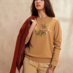 u.s. polo assn. Women Brand Printed Regular Fit Sweatshirt (UWAW25SWS225_Light Brown_XS) image 1