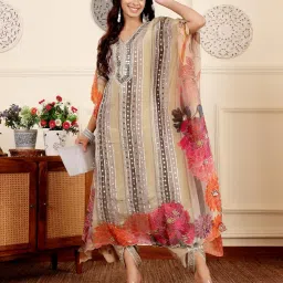 varanga Women Green Colored Pure Silke Gotta And Mirror Embellished Kaftan With Tulip Pants image 4