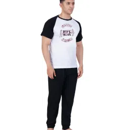 gokul fashion Men Raglon Sleeve Round Neck Graphic Printed Pyjama Set with Pocket image 3