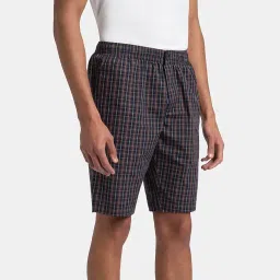 jockey 9005 Men's Super Combed Mercerized Cotton Woven Fabric Regular Fit Checkered Bermuda with Side Pockets_Navy_XL image 1