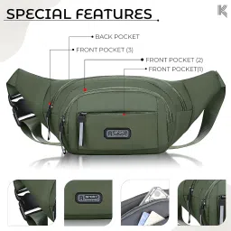 kraptick Premium Unisex Waist Bag for Men and Women - Stylish Fanny Pack, Hip Bag, Travel Money Belt (Green) image 4